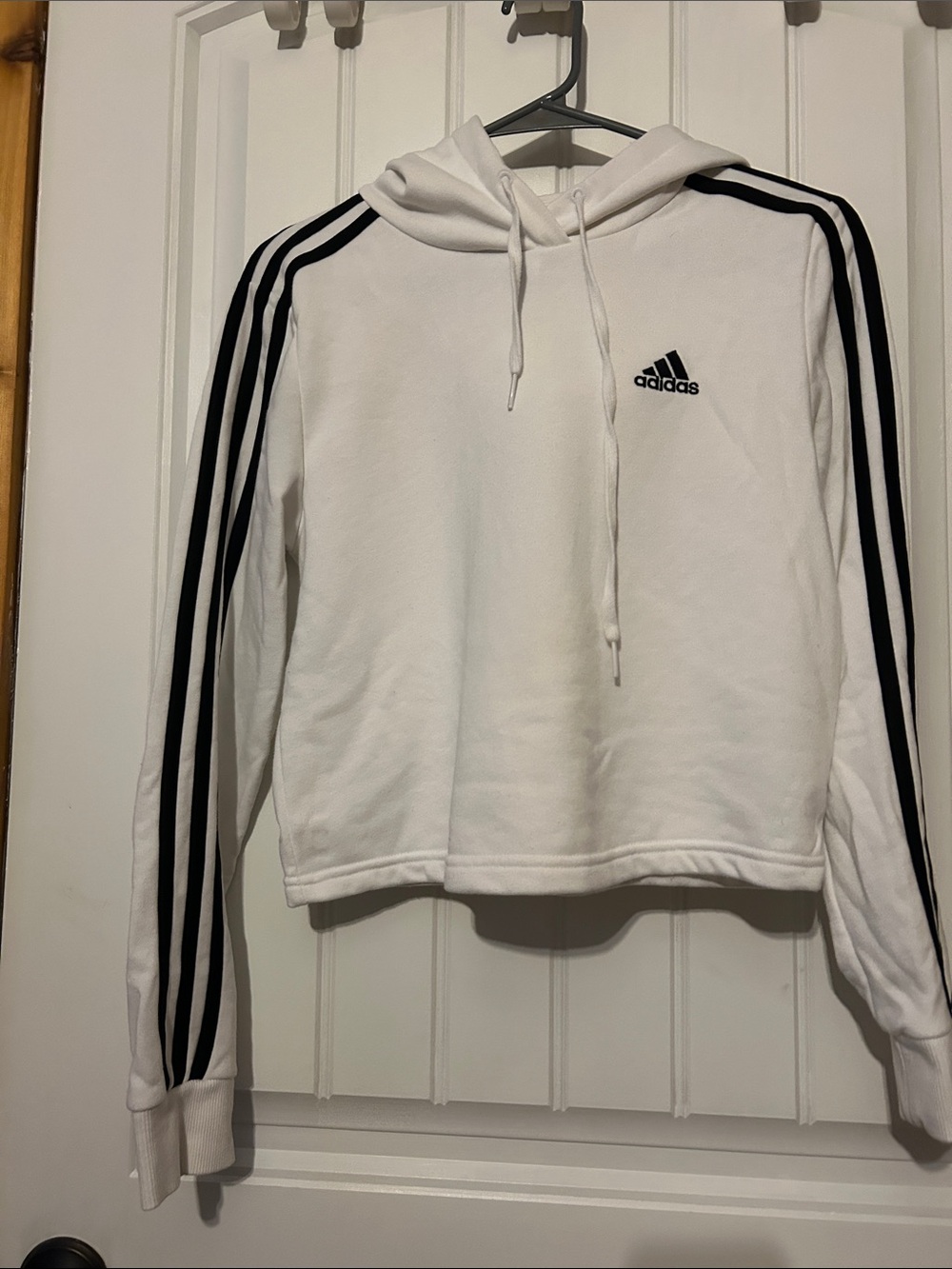 adidas White Hoodie with Black Three-Stripes